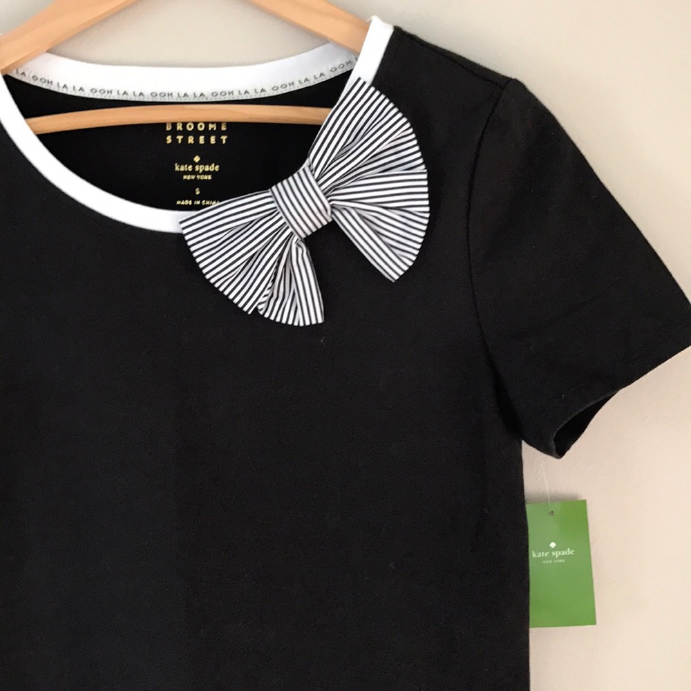 Kate Spade Black Top with Striped Bow Accent